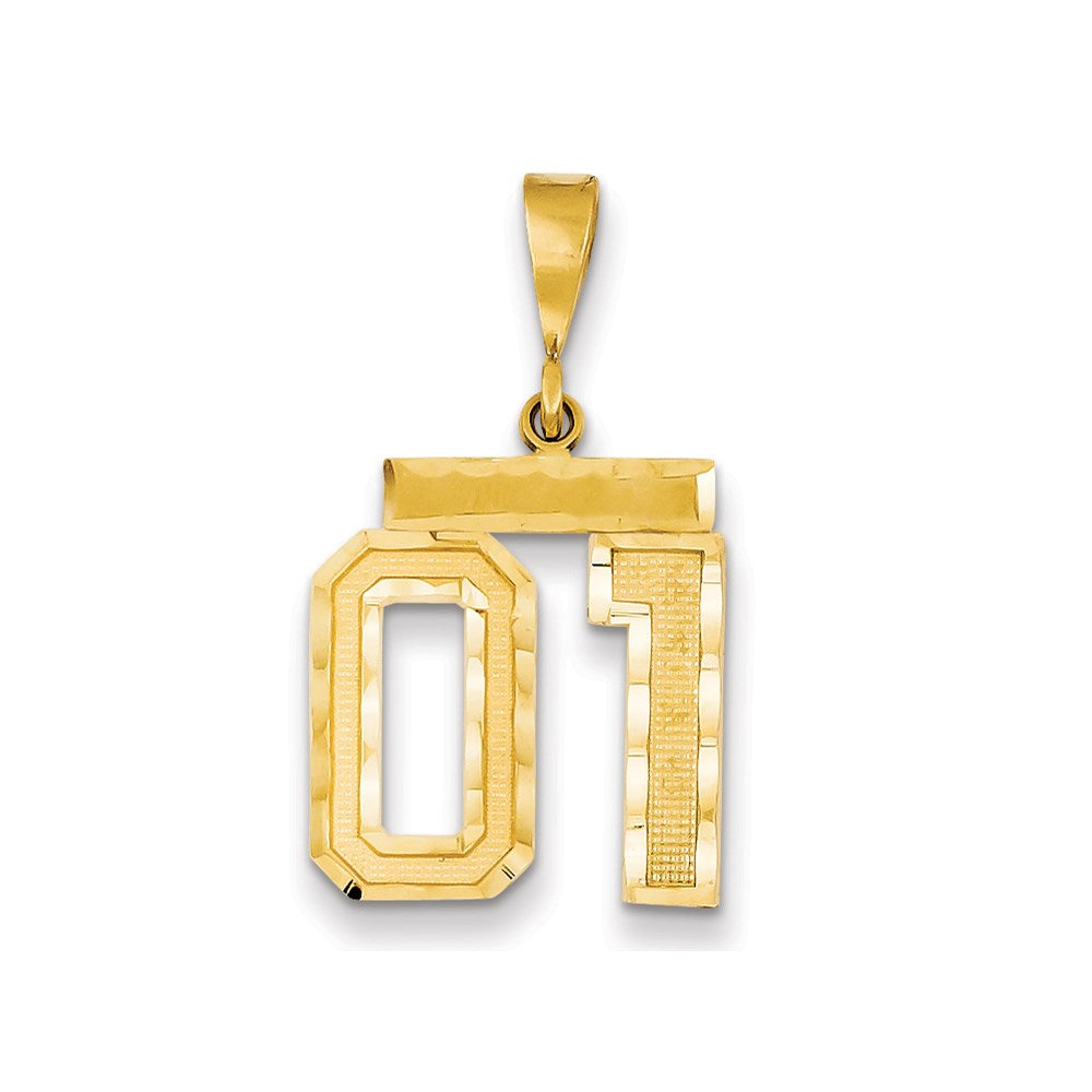 14k Yellow Gold Medium Diamond-cut Number 01 on Top Charm