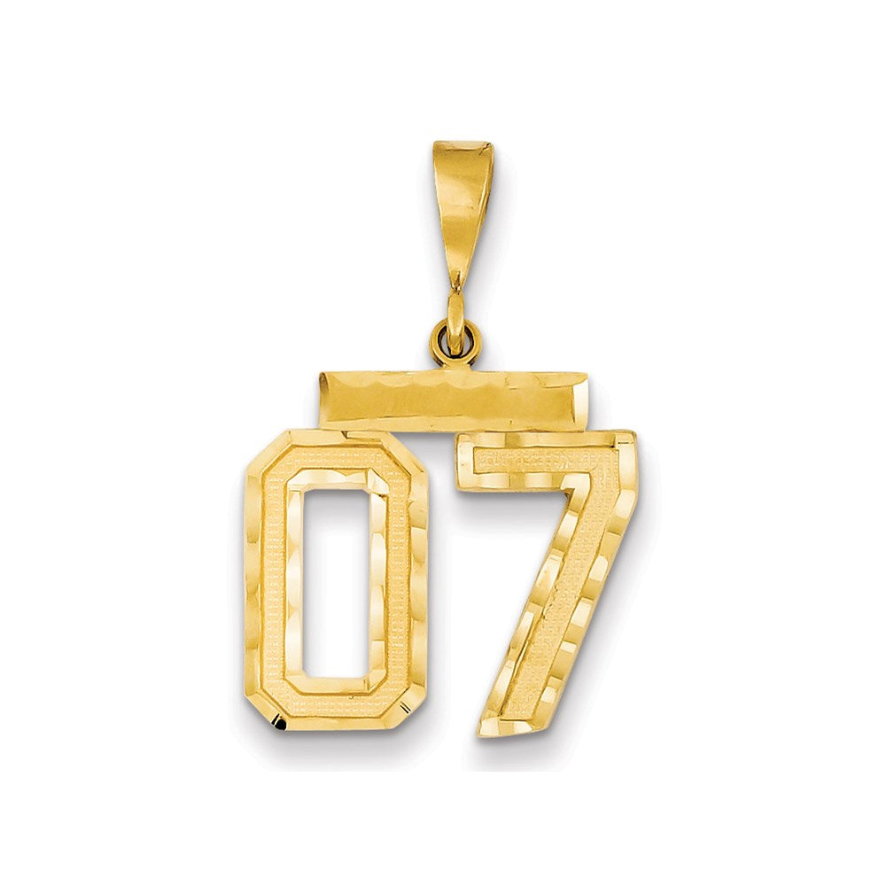 14k Yellow Gold Medium Diamond-cut Number 07 on Top Charm