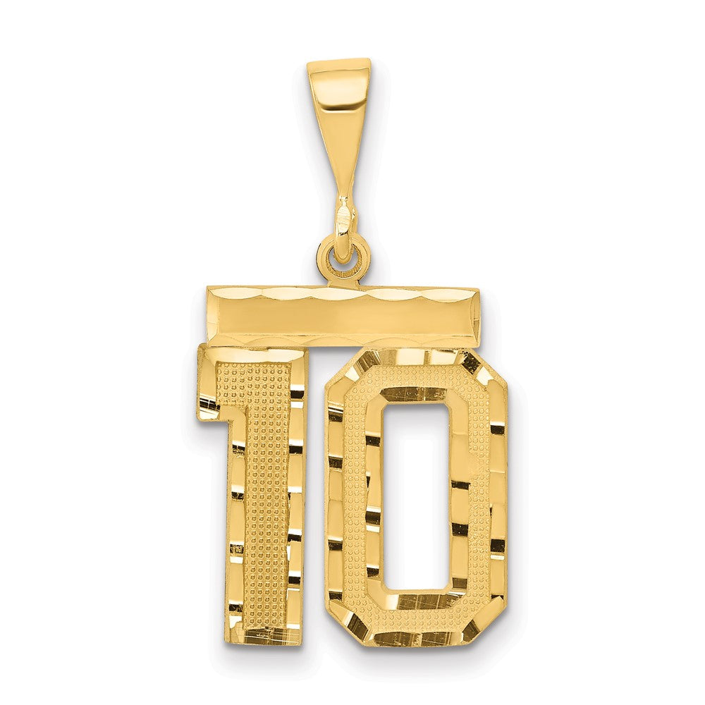 14k Yellow Gold Medium Diamond-cut Number 10 Charm