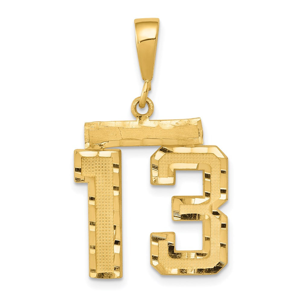 14k Yellow Gold Medium Diamond-cut Number 13 Charm