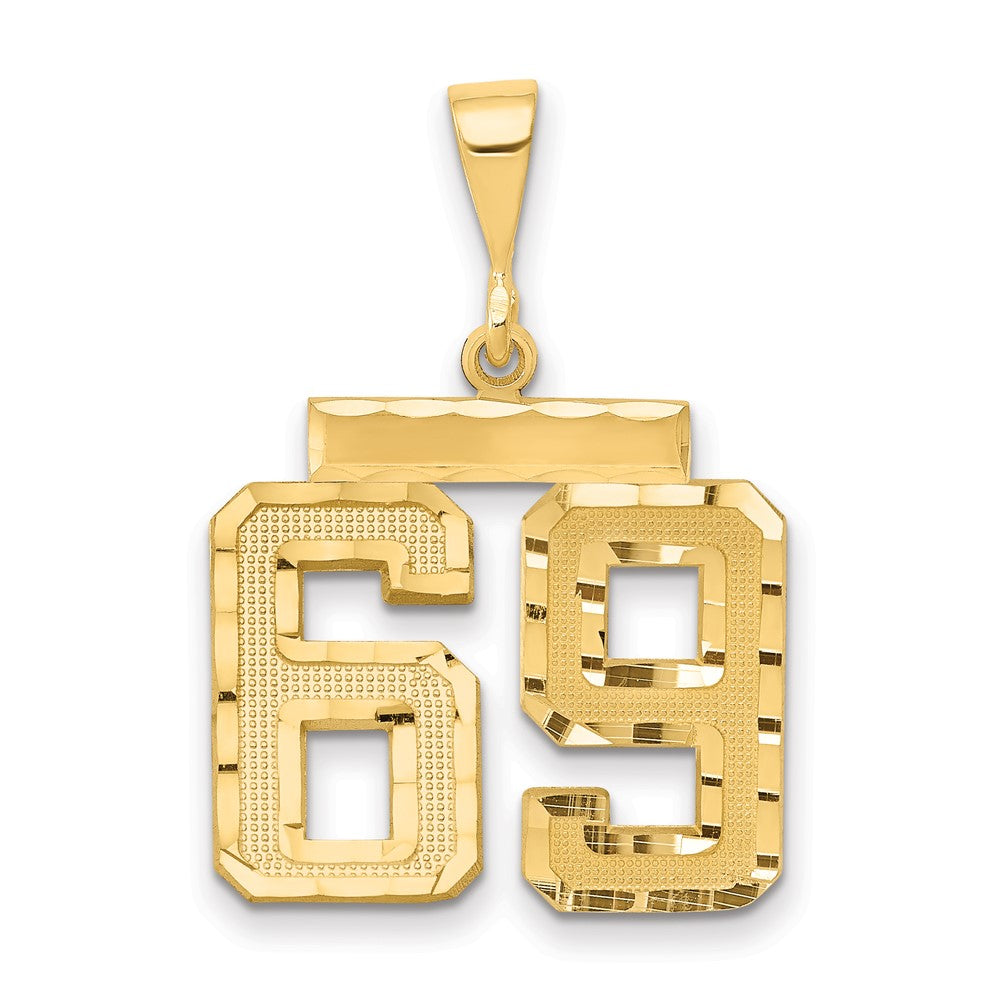 14k Yellow Gold Medium Diamond-cut Number 69 Charm