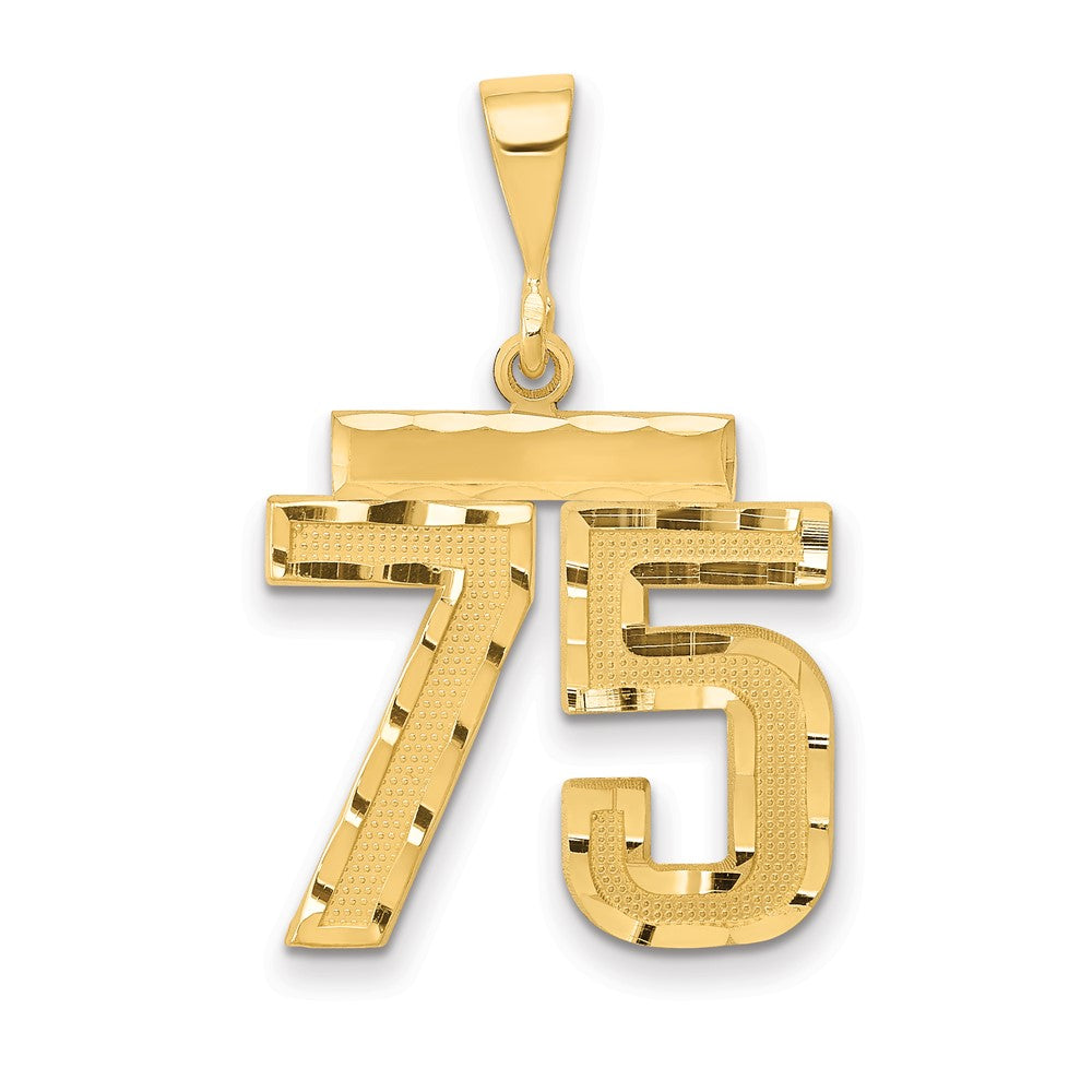 14k Yellow Gold Medium Diamond-cut Number 75 Charm