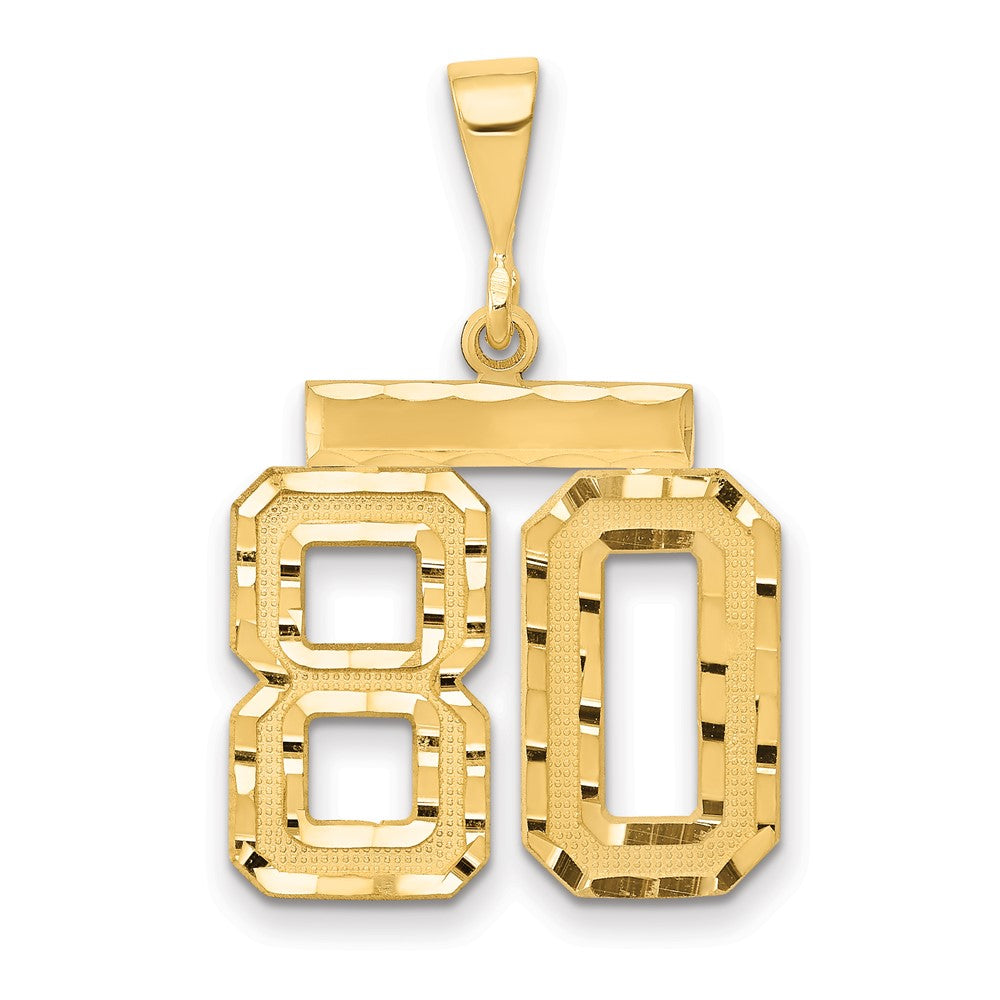 14k Yellow Gold Medium Diamond-cut Number 80 Charm