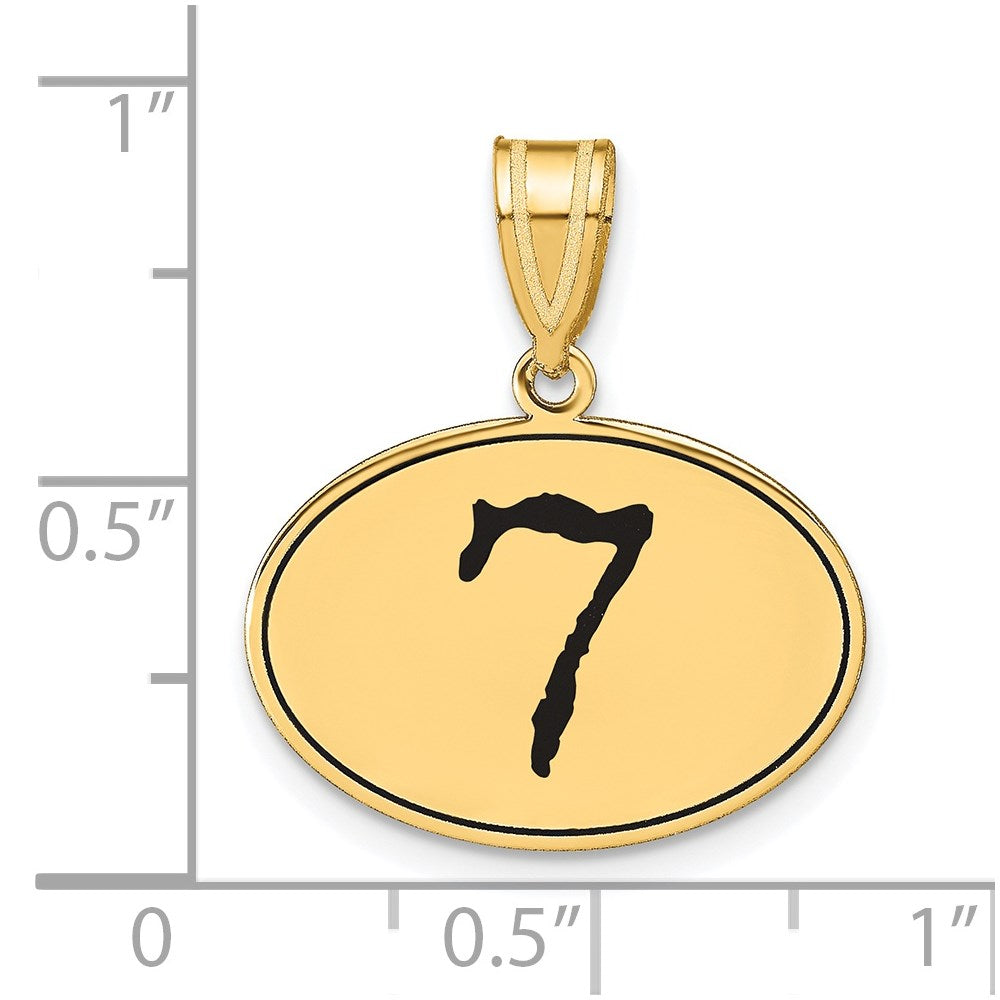 14k Yellow Gold Polished Number 7 Black Enamel Oval Pendant