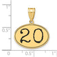 14k Yellow Gold Polished Number 20 Black Enamel Oval Pendant