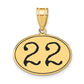 14k Yellow Gold Polished Number 22 Black Enamel Oval Pendant
