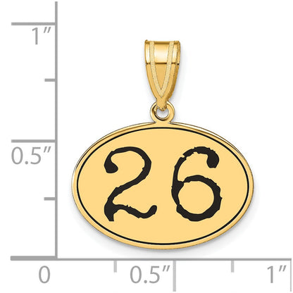 14k Yellow Gold Polished Number 26 Black Enamel Oval Pendant