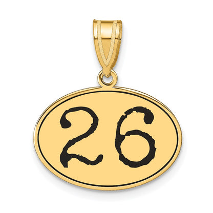 14k Yellow Gold Polished Number 26 Black Enamel Oval Pendant