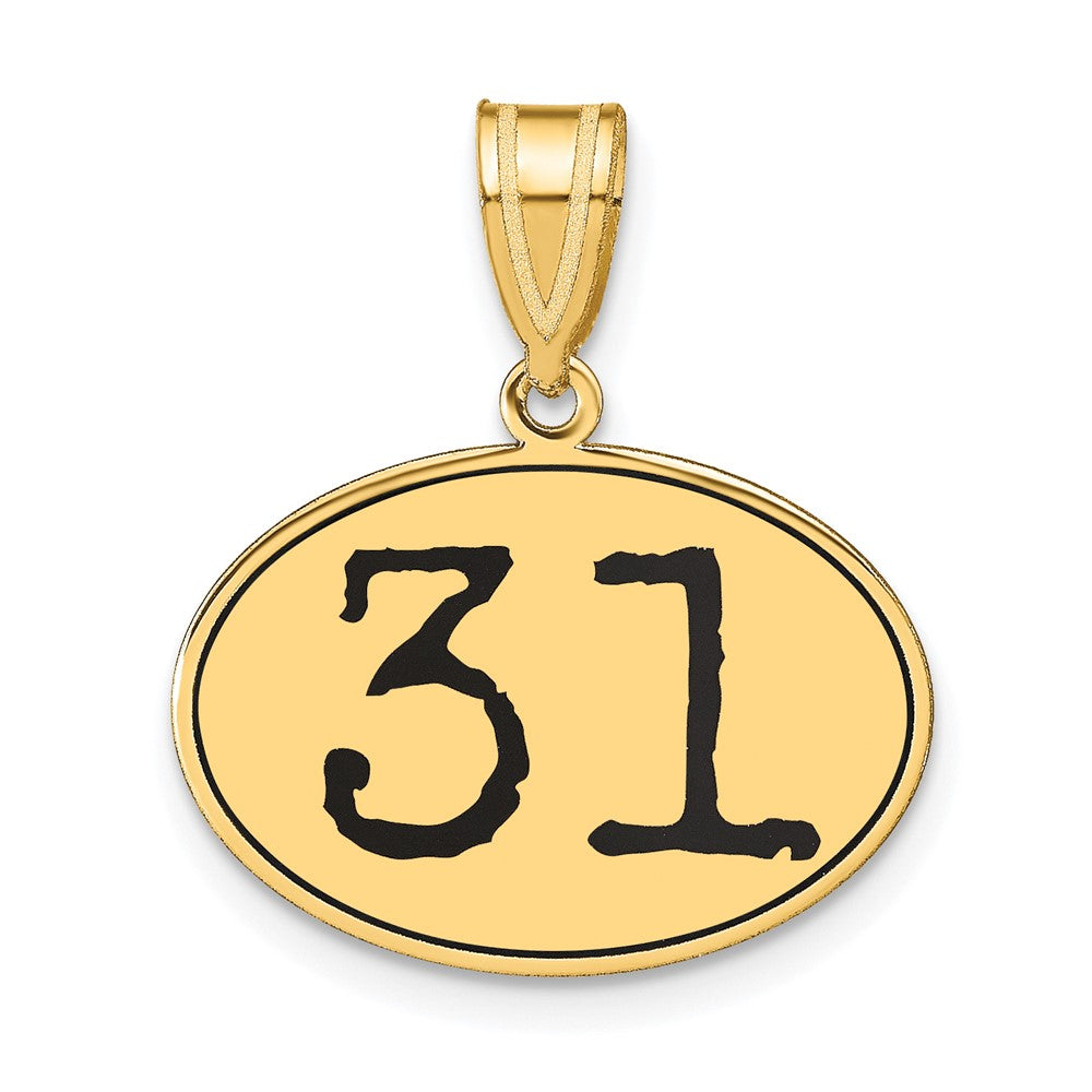 14k Yellow Gold Polished Number 31 Black Enamel Oval Pendant