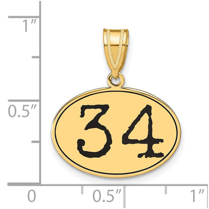 14k Yellow Gold Polished Number 34 Black Enamel Oval Pendant