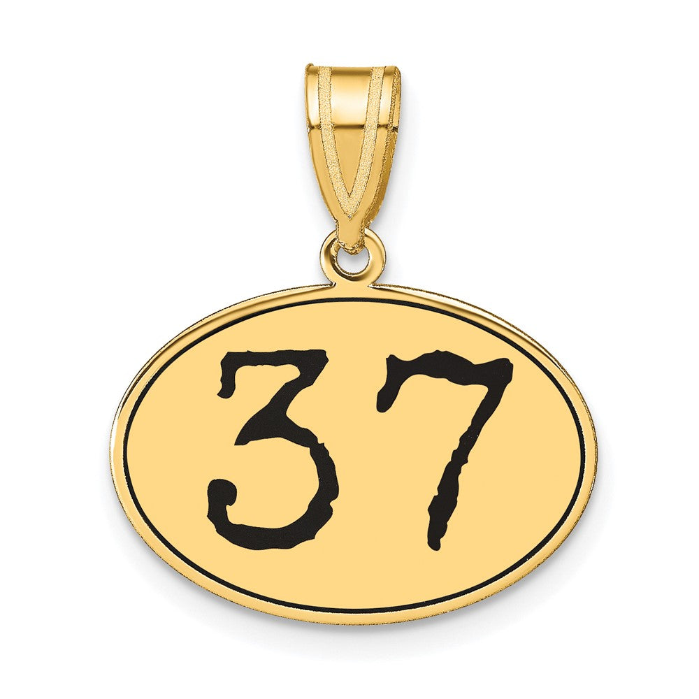 14k Yellow Gold Polished Number 37 Black Enamel Oval Pendant