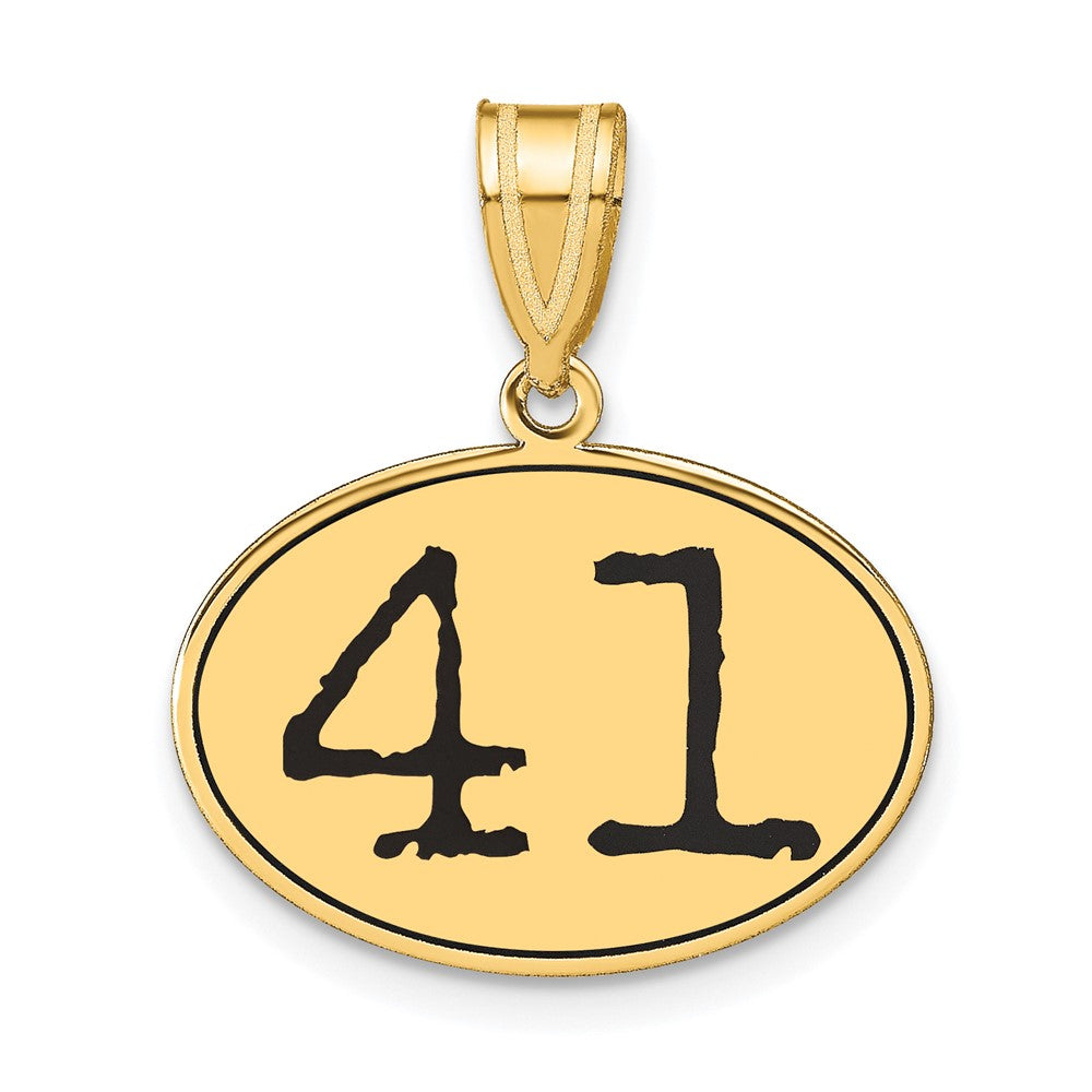 14k Yellow Gold Polished Number 41 Black Enamel Oval Pendant