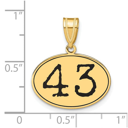 14k Yellow Gold Polished Number 43 Black Enamel Oval Pendant