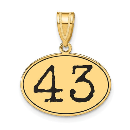 14k Yellow Gold Polished Number 43 Black Enamel Oval Pendant