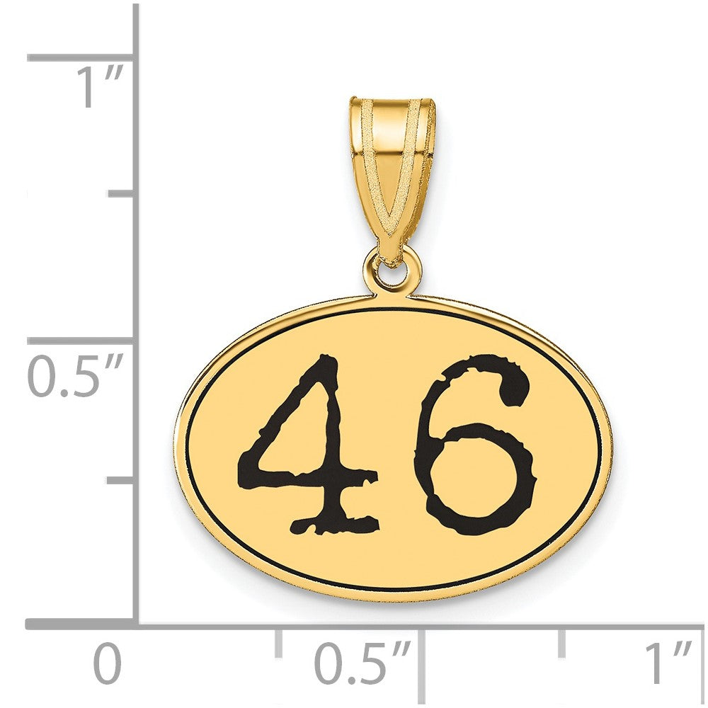 14k Yellow Gold Polished Number 46 Black Enamel Oval Pendant