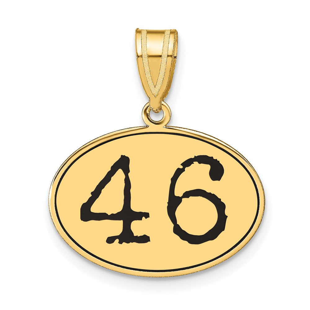 14k Yellow Gold Polished Number 46 Black Enamel Oval Pendant