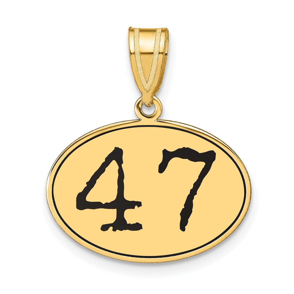 14k Yellow Gold Polished Number 47 Black Enamel Oval Pendant