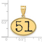 14k Yellow Gold Polished Number 51 Black Enamel Oval Pendant