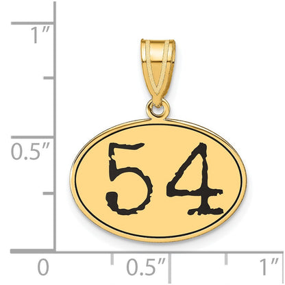 14k Yellow Gold Polished Number 54 Black Enamel Oval Pendant