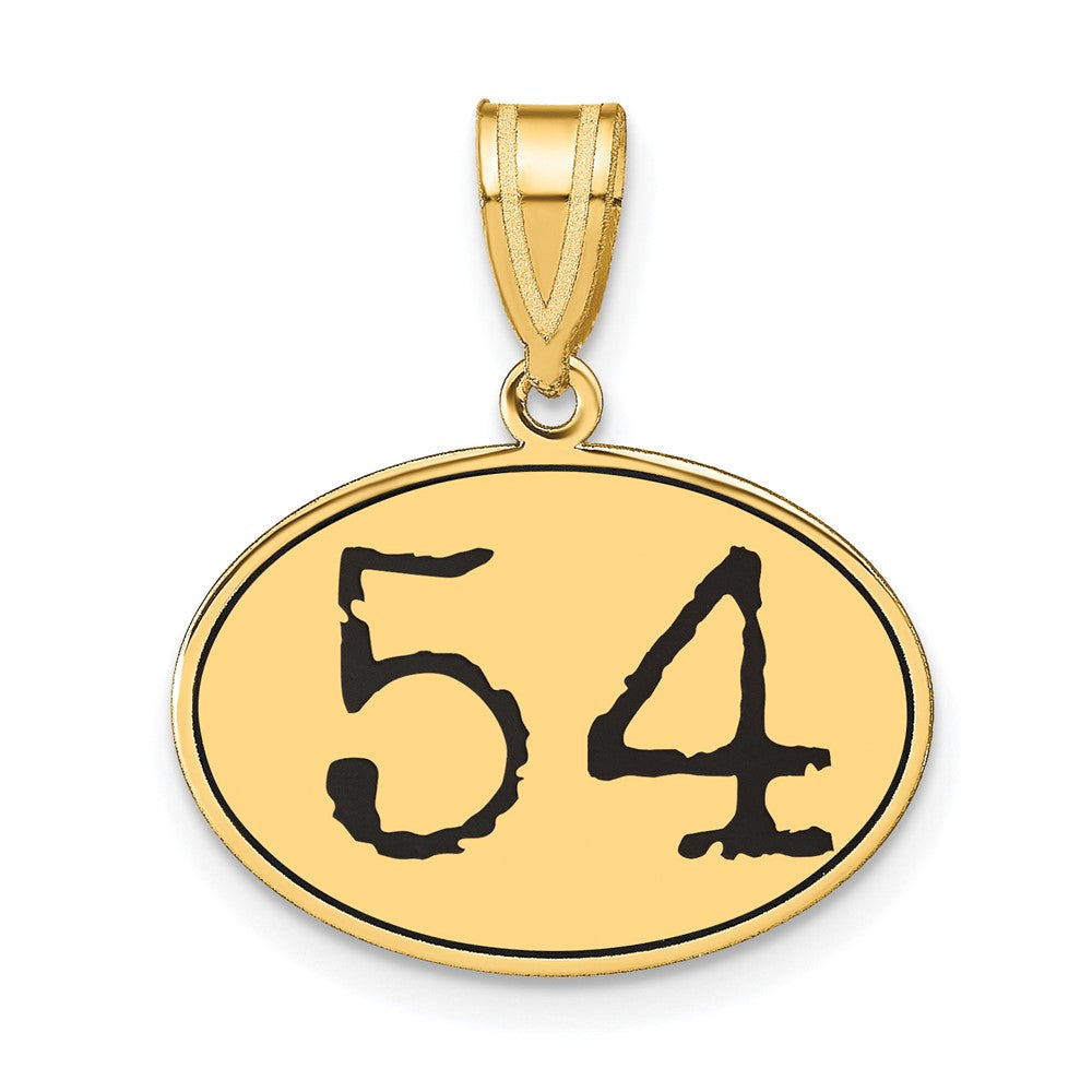 14k Yellow Gold Polished Number 54 Black Enamel Oval Pendant