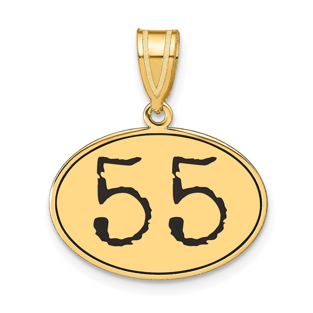 14k Yellow Gold Polished Number 55 Black Enamel Oval Pendant