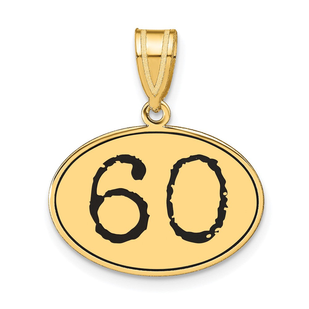 14k Yellow Gold Polished Number 60 Black Enamel Oval Pendant