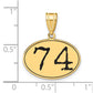 14k Yellow Gold Polished Number 74 Black Enamel Oval Pendant