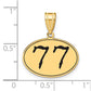 14k Yellow Gold Polished Number 77 Black Enamel Oval Pendant