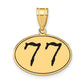 14k Yellow Gold Polished Number 77 Black Enamel Oval Pendant