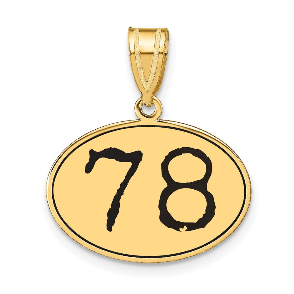 14k Yellow Gold Polished Number 78 Black Enamel Oval Pendant