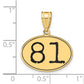 14k Yellow Gold Polished Number 81 Black Enamel Oval Pendant