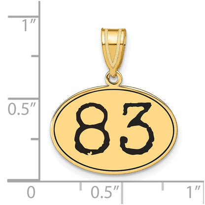 14k Yellow Gold Polished Number 83 Black Enamel Oval Pendant