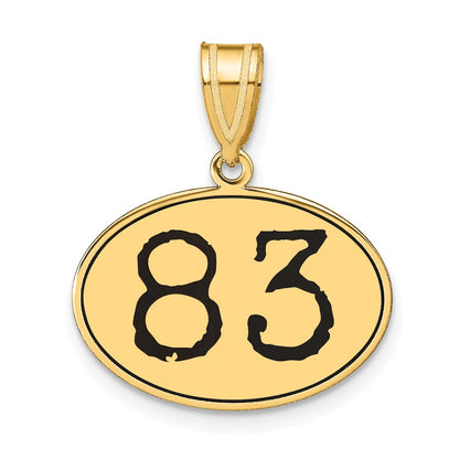 14k Yellow Gold Polished Number 83 Black Enamel Oval Pendant