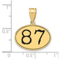 14k Yellow Gold Polished Number 87 Black Enamel Oval Pendant