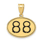 14k Yellow Gold Polished Number 88 Black Enamel Oval Pendant