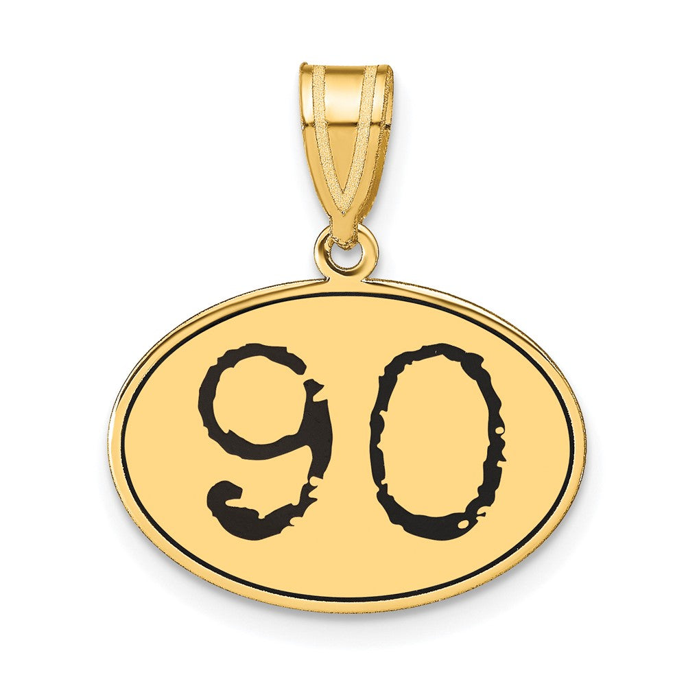 14k Yellow Gold Polished Number 90 Black Enamel Oval Pendant