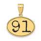 14k Yellow Gold Polished Number 91 Black Enamel Oval Pendant