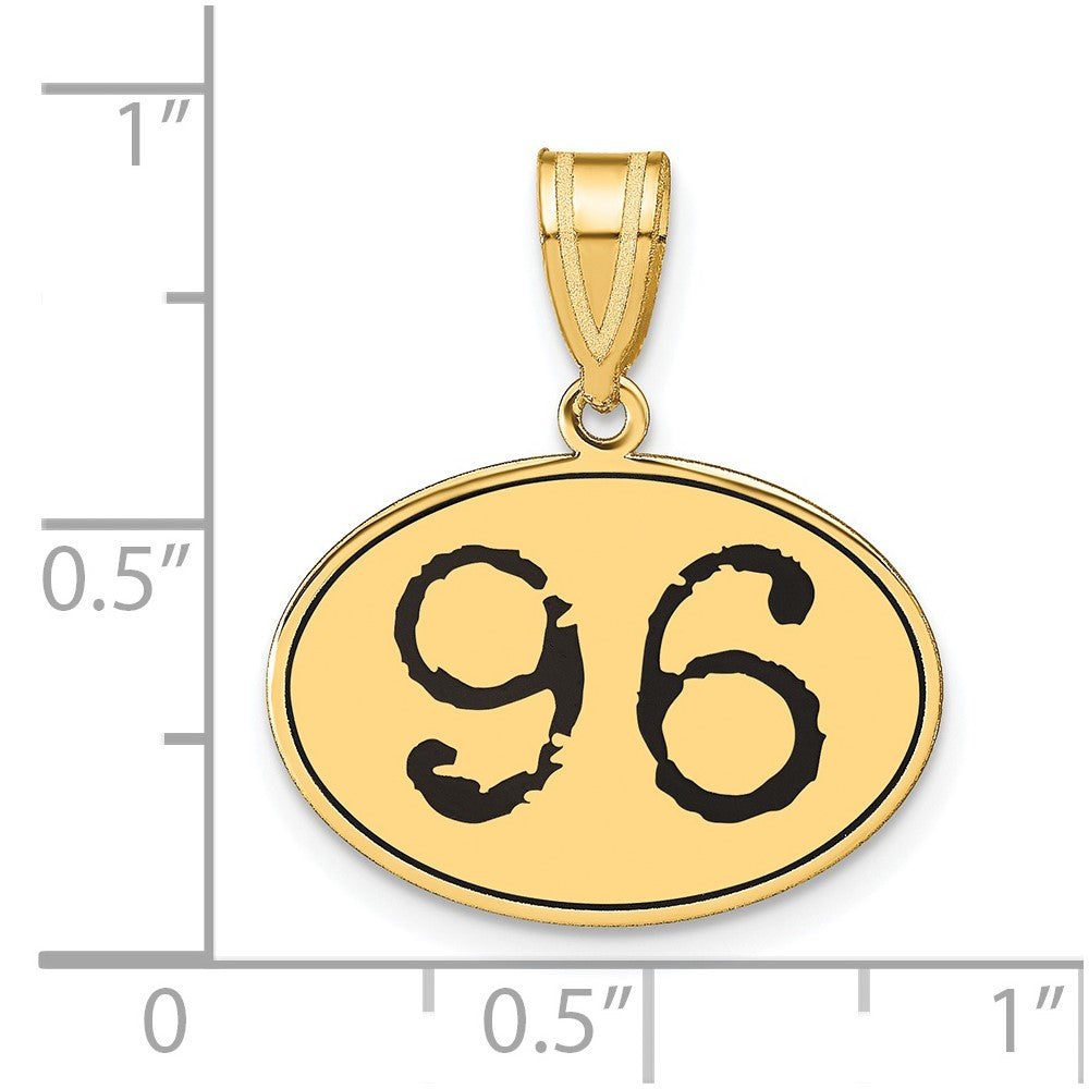 14k Yellow Gold Polished Number 96 Black Enamel Oval Pendant