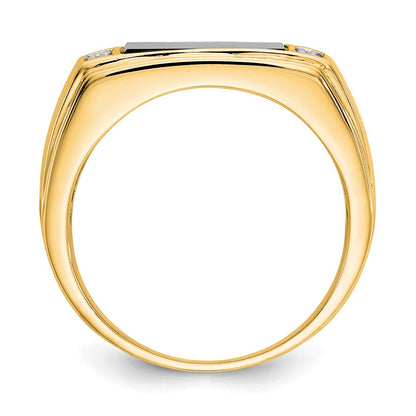 14K Yellow Gold Onyx u0026 A Quality Real Diamond Mens Ring