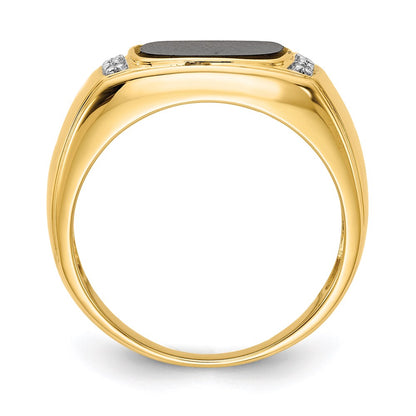 14K Yellow Gold Onyx u0026 A Quality Real Diamond Mens Ring