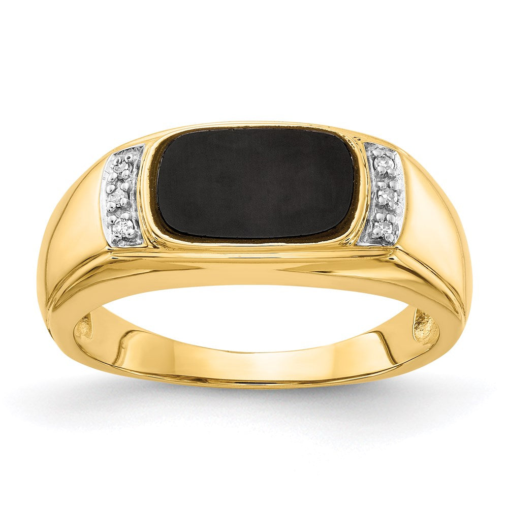 14K Yellow Gold Onyx u0026 A Quality Real Diamond Mens Ring
