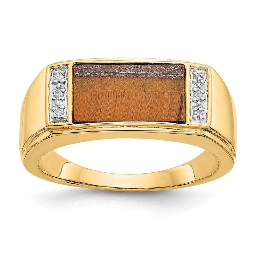 14K Yellow Gold Tigers Eye u0026 A Quality Real Diamond Mens Ring