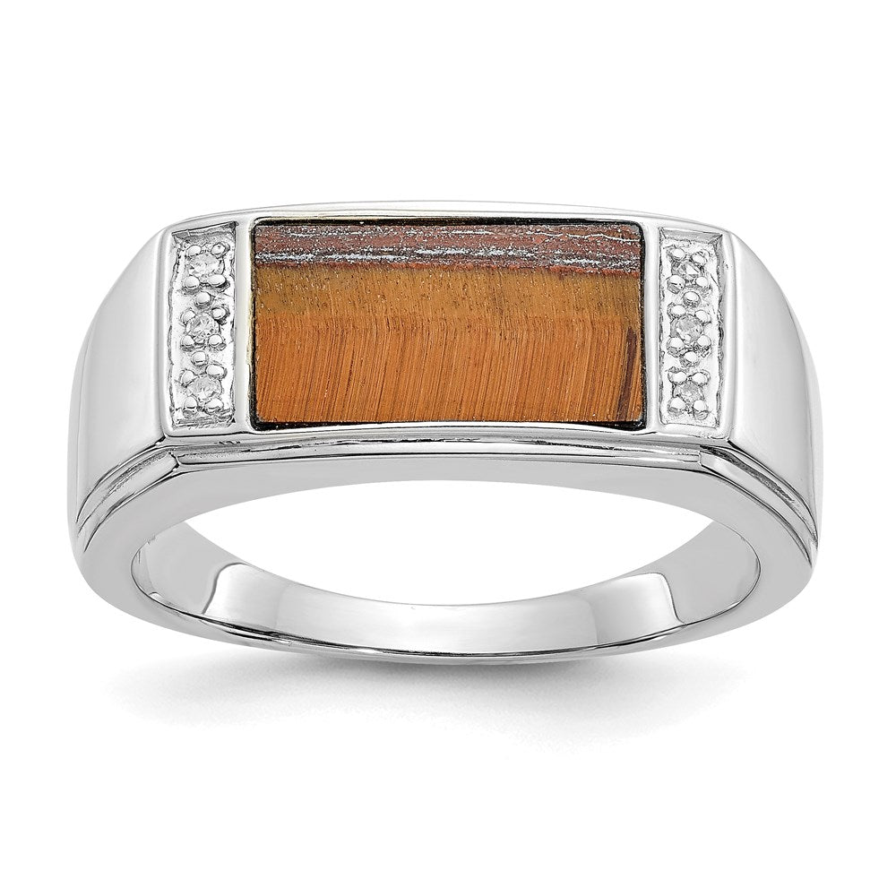 14k White Gold Tigers Eye u0026 A Quality Real Diamond Mens Ring