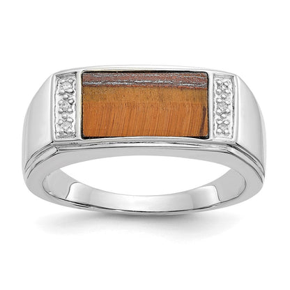 14k White Gold Tigers Eye u0026 A Quality Real Diamond Mens Ring