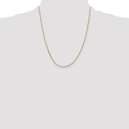 14K Yellow Gold 22 inch 1.65mm Solid Diamond-cut Cable with Lobster Clasp Chain Necklace