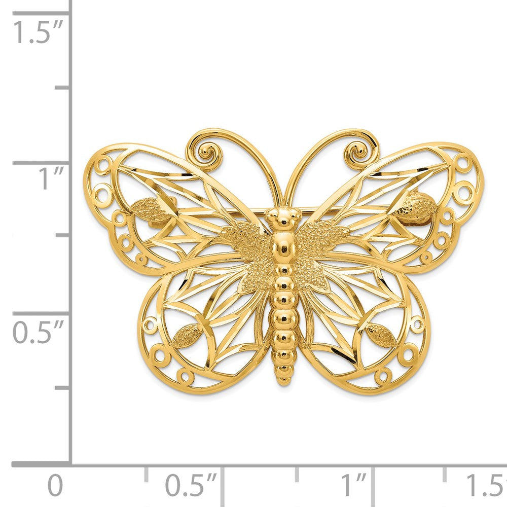 14k Yellow Gold Diamond-cut Polished & Satin Butterfly Pin