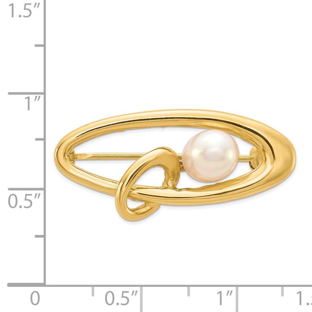 14k Yellow Gold Polished Oval with 5-6mm White Rice Freshwater Cultured Pearl Pin Brooch