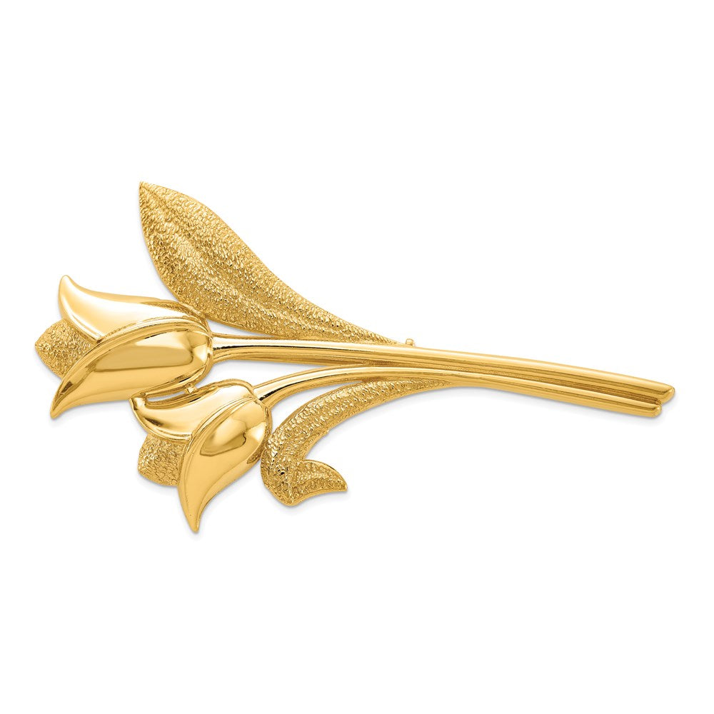 14k Yellow Gold Satin and Polished Tulips Pin Brooch