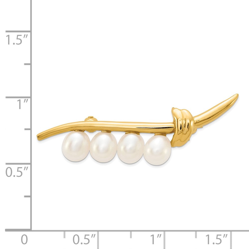 14k Yellow Gold 6-7mm White Rice Freshwater Cultured Pearl Pin