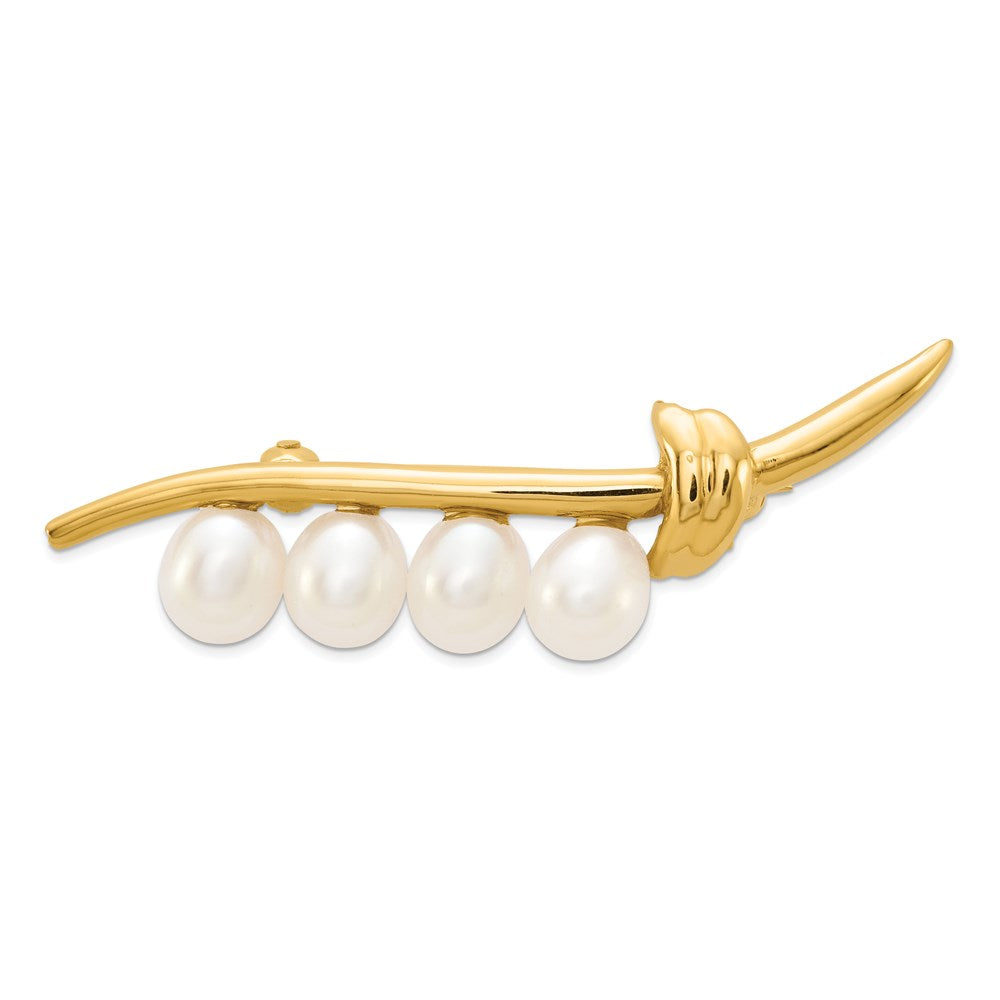 14k Yellow Gold 6-7mm White Rice Freshwater Cultured Pearl Pin